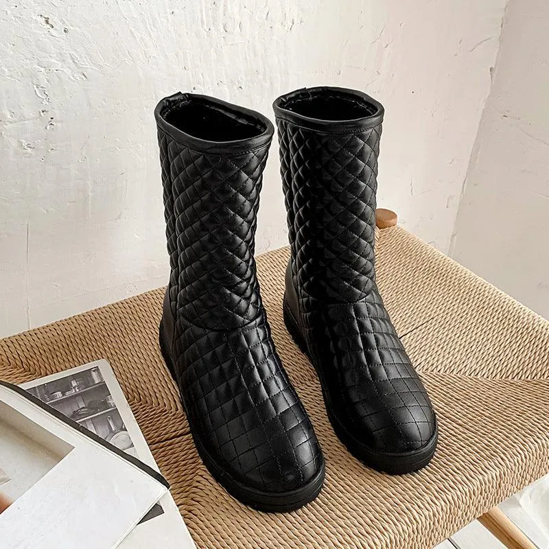 College Style Women's Shoes Size 33-50 Warm Mid-Tube Snow Boots