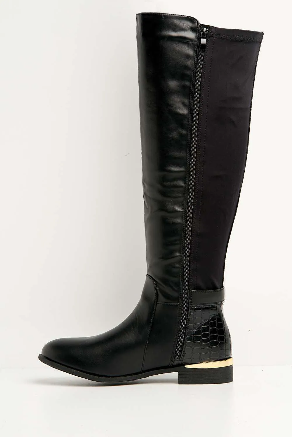 Black Matte Daphine Knee-High Boots with Lock Detail