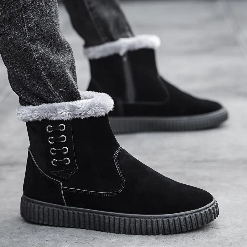 Men's Thick Cotton Shoes Waterproof Black Snow Boots